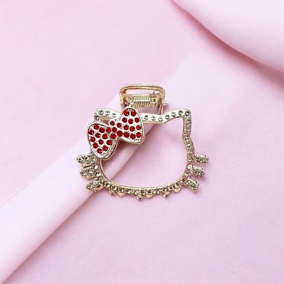 ⭐️3/$25⭐️ Hello Kitty Red And Clear Rhinestone Silver Tone Hair Clip - Picture 1 of 2